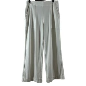 Max Studio London Womens Wide Leg Cropped Pants Off White High Rise Size M